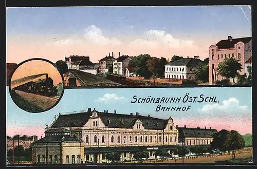 AK Schönbrunn, Bahnhof, Teilansicht, Nadrazi