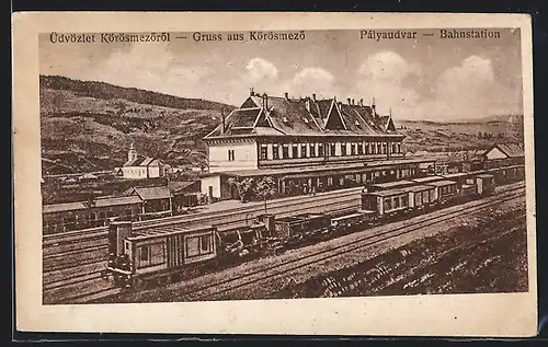 AK Jessinja /Körösmezö, Bahnhof von der Gleisseite