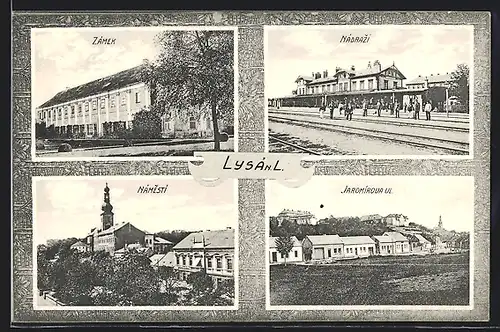AK Lissa / Lysa, Nadrazi, Bahnhof, Namesti, Zamek