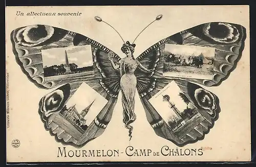 AK Mourmelon, Camp de Chalons, Frau mit Schmetterlingsflügeln