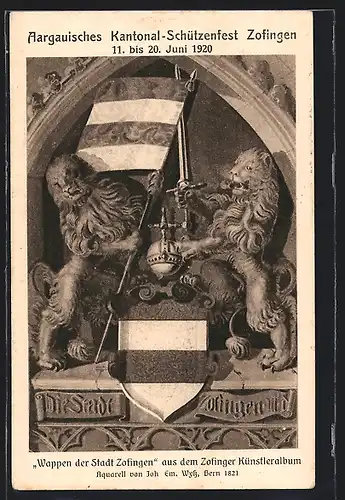 AK Zofingen, Aargauisches Kantonal-Schützenfest 1920, Wappen der Stadt aus dem Zofinger Künstleralbum