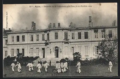 AK Agen, Incendie de la Préfecture 1904, Côté Parc, Brand
