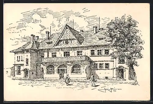 Künstler-AK Uh. Hradiste, Nadrazi, Bahnhof