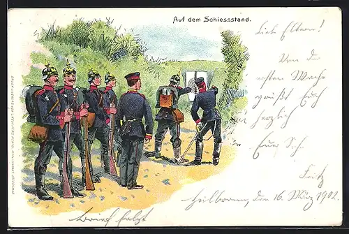 Lithographie Soldaten der Infanterie auf dem Schiessstand