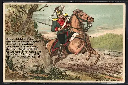 AK Ulane in Uniform mit Lanze zu Pferde, Neujahrsgruss