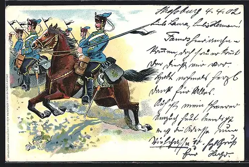 AK Soldaten der Kavallerie in Uniform zu Pferde