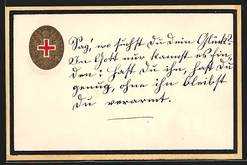 Präge-AK Offizielle Kriegsfürsorge Rotes Kreuz, Goldenes Wappen mit Kreuz