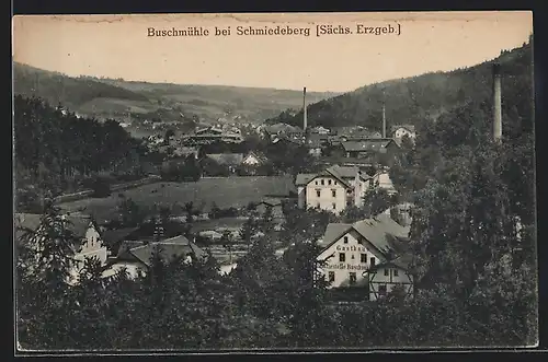 AK Buschmühle / Schmiedeberg, Gesamtansicht mit Gasthaus