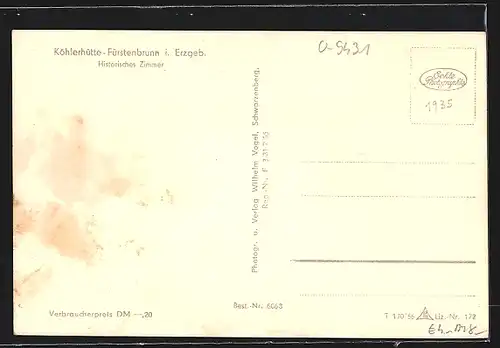 AK Fürstenbrunn i. Erzgeb., Gasthaus Köhlerhütte, Historisches Zimmer