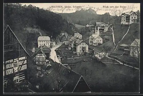 AK Rathen /Sächs. Schweiz, Blick von der Ruine auf den Ort