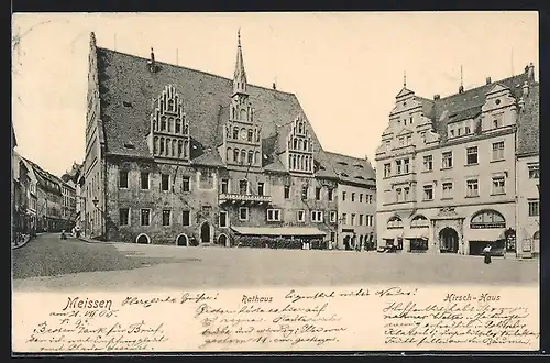 AK Meissen, Rathaus mit Gasthaus Ratskeller und Hirsch-Haus