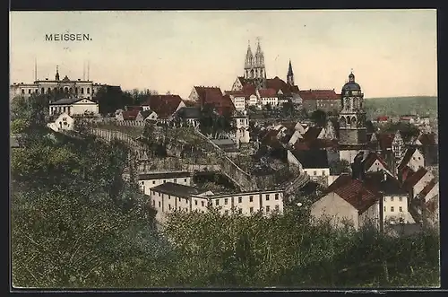 AK Meissen, Stadtansicht aus der Vogelschau