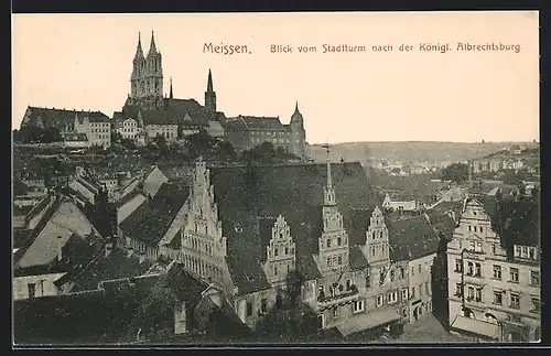 AK Meissen, Blick vom Stadtturm nach der Königlichen Albrechtsburg