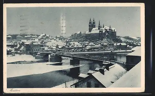 AK Meissen, Blick zum Dom im Winter