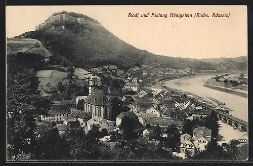AK Königstein / Sächs. Schweiz, Blick auf den Ort und Umgebung