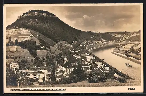 AK Königstein /Sächs. Schw., Teilansicht mit Kirche und Festung