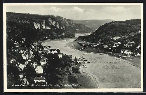 AK Wehlen-Pötzscha /Sächs. Schweiz, Blick ins Elbtal mit Bastei