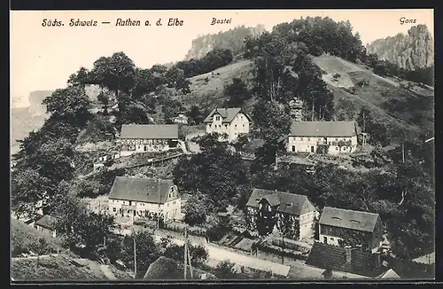 AK Rathen a. d. Elbe /Sächs. Schweiz, Teilansicht mit Bastei