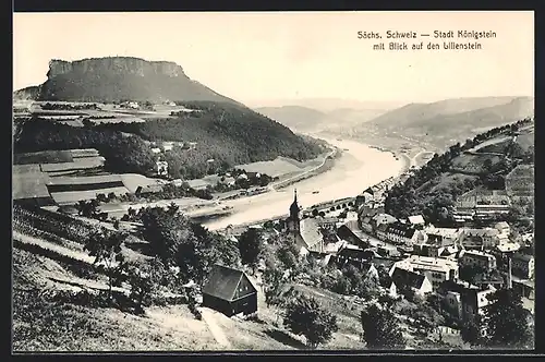 AK Königstein /Sächs. Schweiz, Teilansicht mit Blick auf den Lilienstein