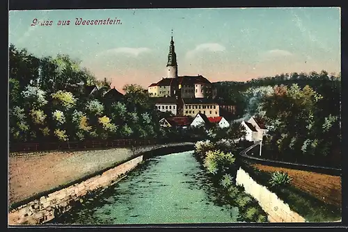 AK Weesenstein, Ortsansicht mit Fluss