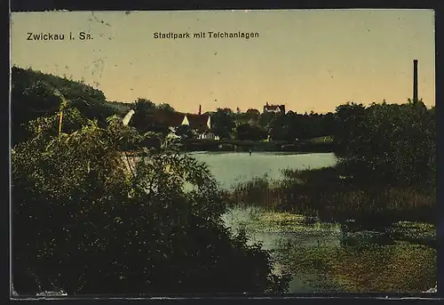 AK Zwickau i. Sa., Stadtpark mit Teichanlagen