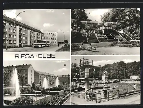 AK Riesa /Elbe, In der Karl-Marx-Städter-Strasse, Freibad