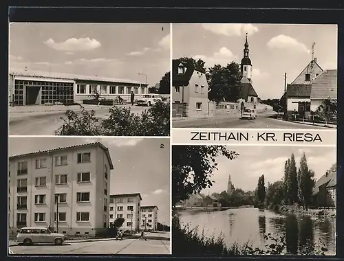 AK Zeithain, Postamt, Langenberger Strasse, Teichpartie