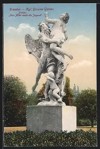 AK Dresden, Kgl. Grosser Garten, Statue Das Alter raubt die Jugend