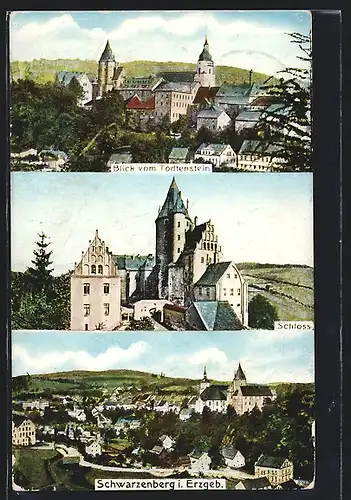 AK Schwarzenberg i. Erzg., Blick vom Todtenstein, Schloss und Ortsansicht