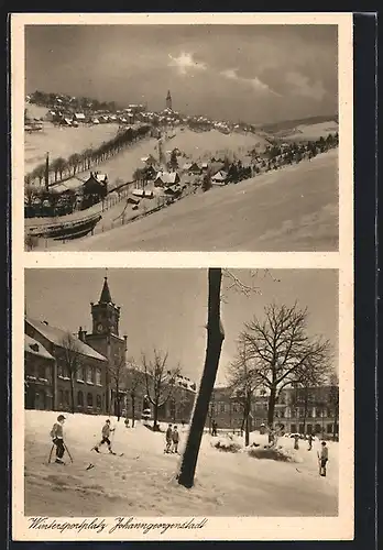 AK Johanngeorgenstadt i. Sa., Hotel Ratskeller, Ortsansicht im Winter