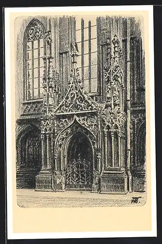 Künstler-AK Zwickau, Domeingang an der Nordseite