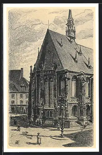 AK Zwickau, Marienkirche, Teilansicht der Ostseite, gezeichnet von Ing. f. Kaufmann