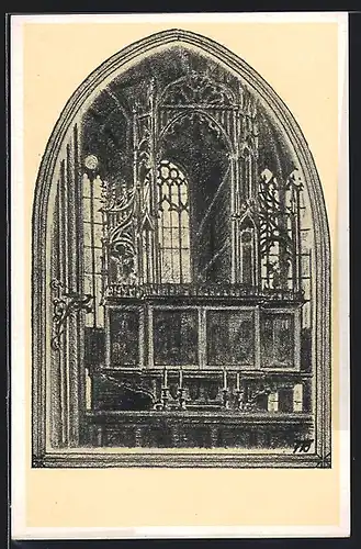 Künstler-AK Zwickau, Blick auf den Altar der Marienkirche, Innenansicht
