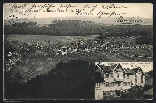 AK Bernbach, Gasthaus zum Grünen Baum, Ortsansicht aus der Vogelschau