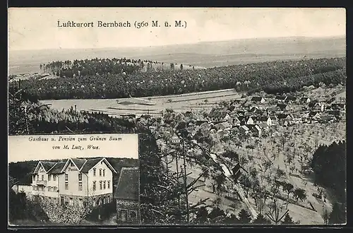 AK Bernbach, Gasthaus zum Grünen Baum, Ortsansicht mit Blick ins Land