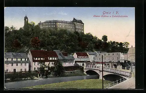 AK Greiz, Oberes Schloss und Heinrichsbrücke