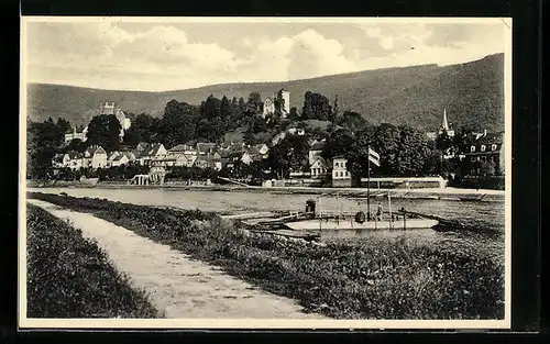 AK Neckarsteinach, Gesamtansicht, Cafe-Restaurant und Pension zum Schiff