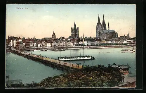 AK Köln am Rhein, Schiffbrücke über den Rhein, Blick zum Dom