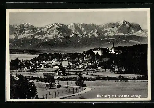 AK Starnberg, Gesamtansicht mit See und Gebirge