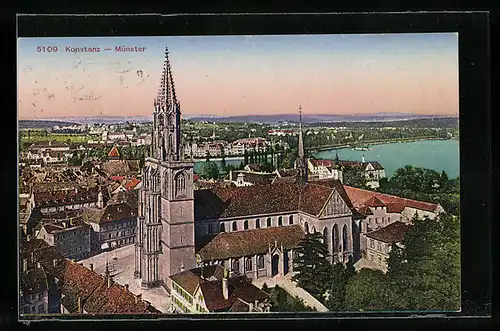 AK Konstanz, Blick über das Münster auf die Stadt