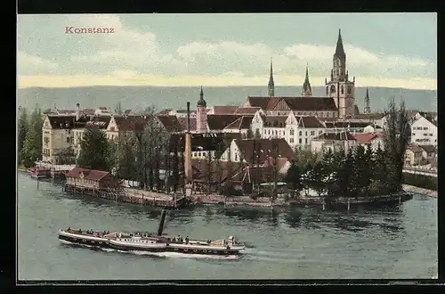 AK Konstanz am Bodensee, Blick auf die Stadt und den Ausflugsdampfer Neptun