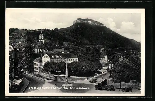 AK Königstein in der Sächs. Schweiz, Blick auf die Stadt und die Festung