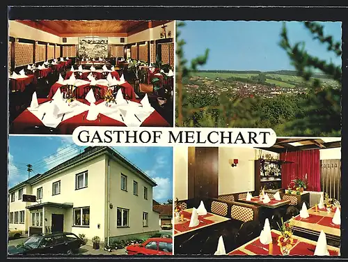 AK Pilgersdorf, Gesamtansicht, Gasthof Melchart, Aussenansicht, in den Gasträumen