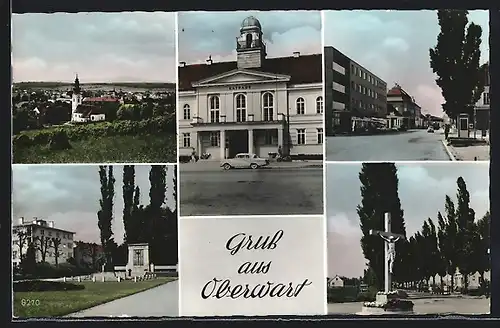AK Pinkafeld im Burgenland, Gesamtansicht, Rathaus, Platz mit Monument, Kreuz