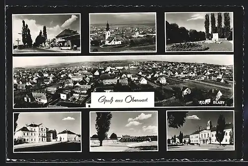 AK Oberwart, Gesamtansicht, Kirche, Park mit Denkmal, Rathaus