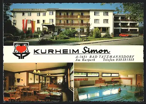 AK Bad Tatzmannsdorf, das Kurheim Simon am Kurpark, Swimming Pool, Speiseraum