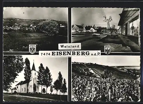 AK Eisenberg a. d. P., Gesamtansicht, Stadtplatz, Kirche, auf dem Weinberg