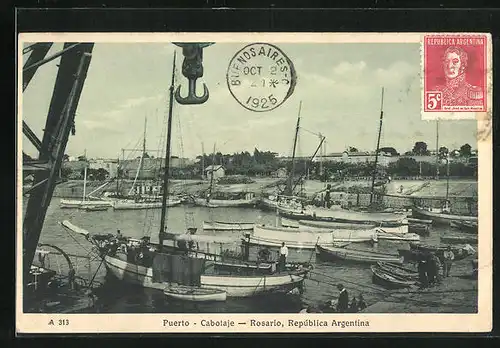 AK Rosario, Segelboote und Dampfschiff im Hafen liegend