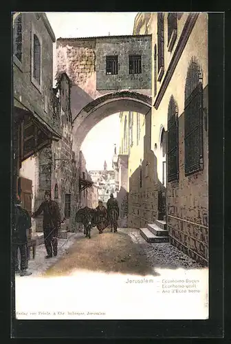 AK Jerusalem, Mann mit Esel der Gasse mit dem Eccehomo-Bogen