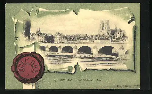 AK Orléans, Vue générale, Blick über die Brücke zur Kathedrale